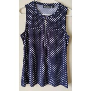New York & Company 7th Ave Design Studio Navy Blue/White‎ Polka Dot Tank Size S
